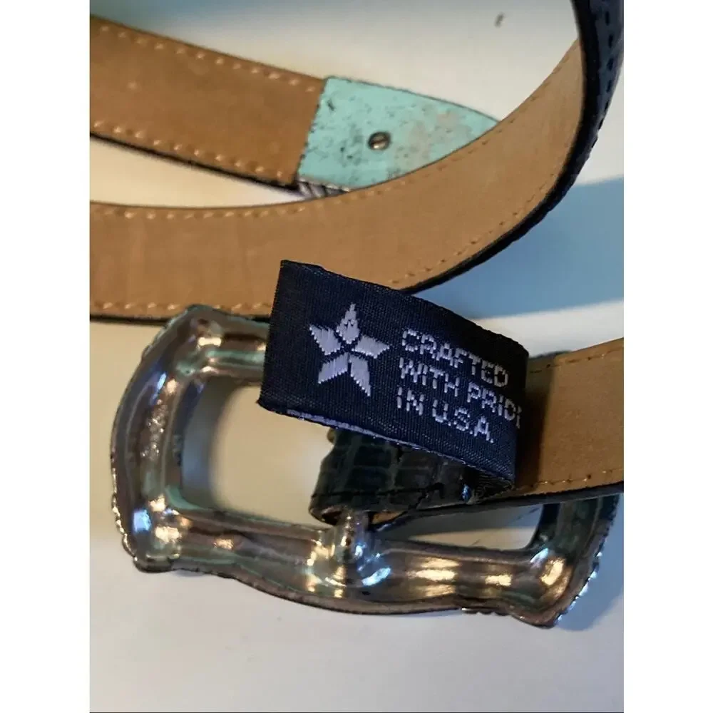 Vintage Brighton Belt Women’s Size M Dark Gray Mock Croc Silver Tone Hardware